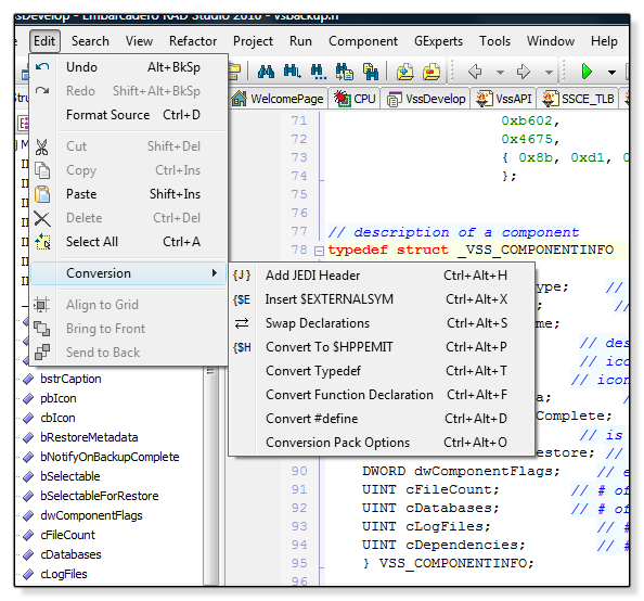 Conversion pack menu items